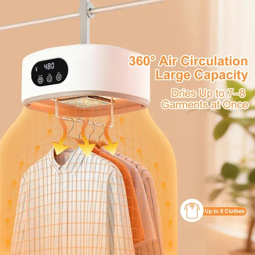 Vista 3 de Secador de Ropa Portátil, Secado Rápido y Silencioso - Mini Secadora Eléctrica para Ropa y Lavandería para Apartamento, Viaje y RV, con Temporizador