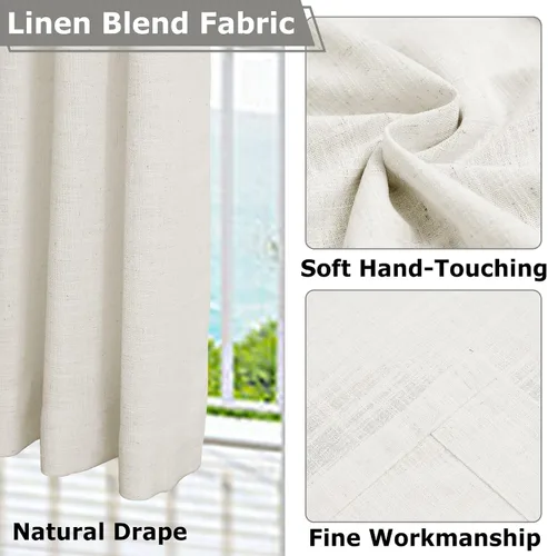 Vista 5 de Frelement Paneles de cortinas de lino transpirables para techo alto, loft, dormitorio, cortinas de oscurecimiento de habitación, cortinas con ojales