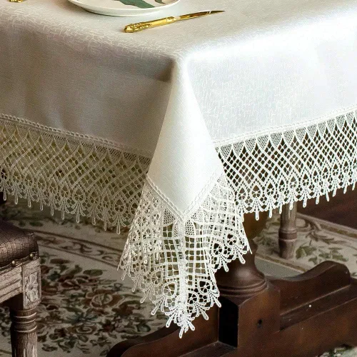 Vista 22 de ARTABLE Mantel rectangular de encaje de macramé con flores antiguas de primavera para casa de campo rústica al aire libre, cocina, fiesta de Marrón