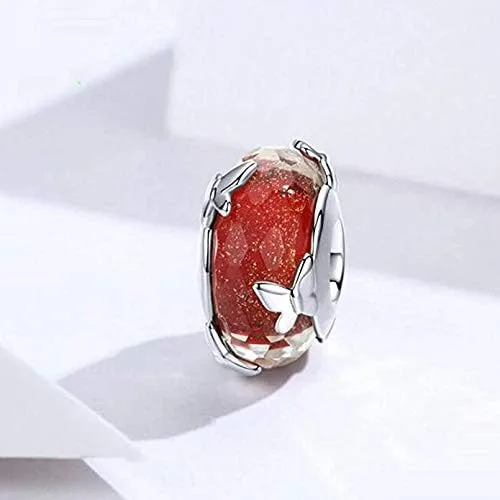 Vista 2 de Cuentas de cristal de Murano auténticas plata de ley 925 con núcleo facetado de copo de nieve de Navidad, flor, estrella de cristal, pulsera