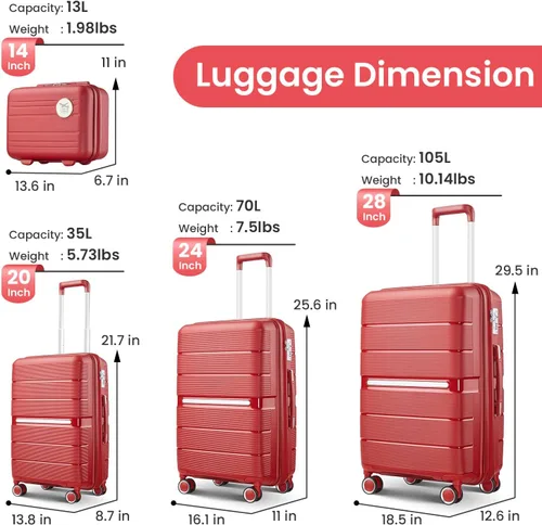 Vista 124 de Merax Equipaje, maleta extensible rígida con ruedas giratorias ligeras, Negro -, 40/48/52