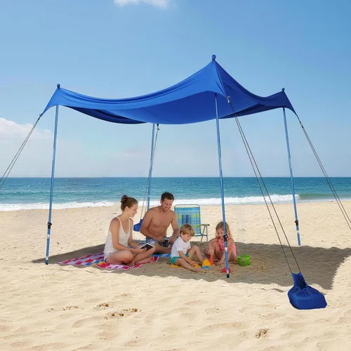 Vista 11 de CROWN SHADES Tienda de campaña de playa de 7 x 7, toldo de playa fácil de desplegar, UPF50+, 2 postes ajustables, turquesa