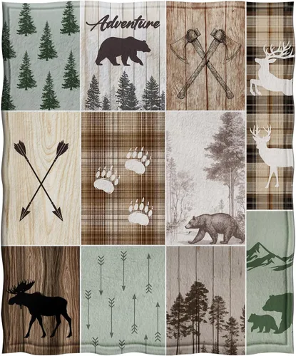 Vista 3 de Jekeno Manta rústica de cabaña, regalos para adultos y niños, regalos de caza de animales salvajes, mantas de naturaleza de bosque para mujeres
