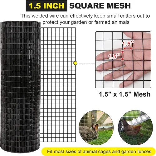 Vista 4 de Tela metálica de 24'' x 50' de 1.5 pulgadas, calibre 16, malla soldada con revestimiento de vinilo negro para cercas del hogar y jardín y proyectos