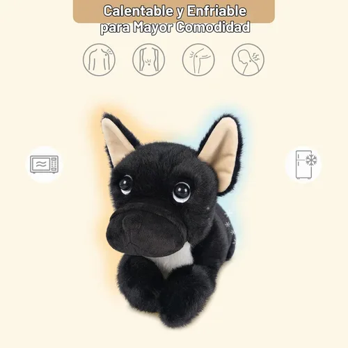 Vista 2 de SuzziPals Animales de peluche de perro negro calentables y refrigerables, lindos peluches de almohadilla térmica para microondas para calmar