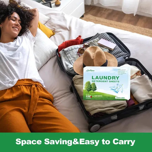 Vista 8 de Hoja de detergente para ropa, tiras de lavado ecológicas e hipoalergénicas Ingredientes naturales, ultraconcentrados, listos para viajar, sin