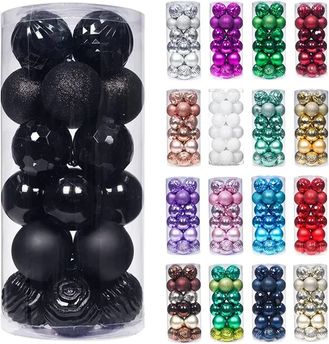 Vista 55 de XmasExp Juego de 24 mini esferas de Navidad inastillables para bolas de árbol de Navidad, 1.18 pulgadas (negro)