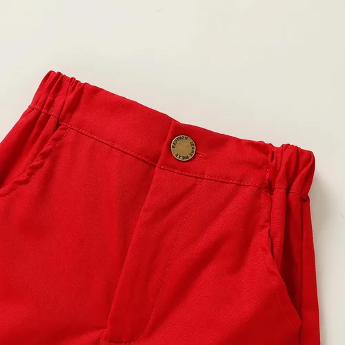 Vista 6 de JEELLIGULAR Conjunto de pantalones cortos y camisa con botones y estampado de Papá Noel para niños pequeños