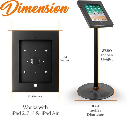 Vista 2 de [Usado] Pyle Soporte de seguridad antirrobo para tablet – Soporte de quiosco de aluminio resistente para iPad 2/3/4/Air – 37.8 pulgadas de altura