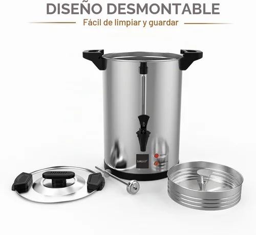Vista 6 de Valgus Urna de café comercial de 32 tazas de 6 L, cafetera grande de acero inoxidable con percolador, dispensador eléctrico de agua caliente