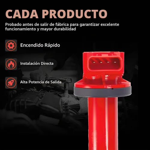 Vista 6 de Juego de 4 bobinas de encendido mejoradas y bujías y conector