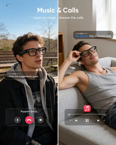 Vista 4 de CJkao Gafas inteligentes con cámara, gafas de cámara HD, grabación de video, asistente de voz control bluetooth música ai gafas para adolescentes