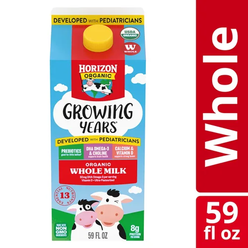 Vista 5 de Horizon Organic Growing Years - Leche entera con DHA Omega 3, medio galón, orgánico, 64 onzas líquidas