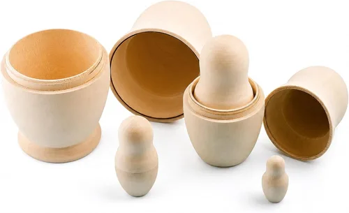 Vista 5 de Conjunto de 5.75 pulgadas de 5 muñecas rusas de madera sin pintar