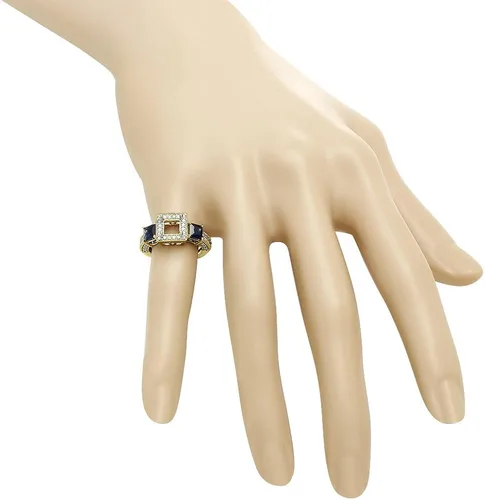 Vista 5 de Dazzlingrock Collection Anillo de compromiso semimontaje de diamante blanco redondo y zafiro azul princesa de oro de 18 quilates (sin piedra central)