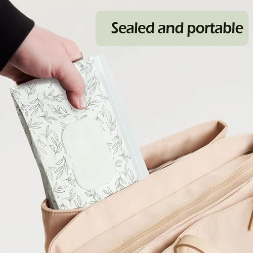 Vista 8 de Soporte para toallitas para bebés, dispensador de toallitas, paquete de 3 recipientes portátiles recargables para toallitas de viaje, funda