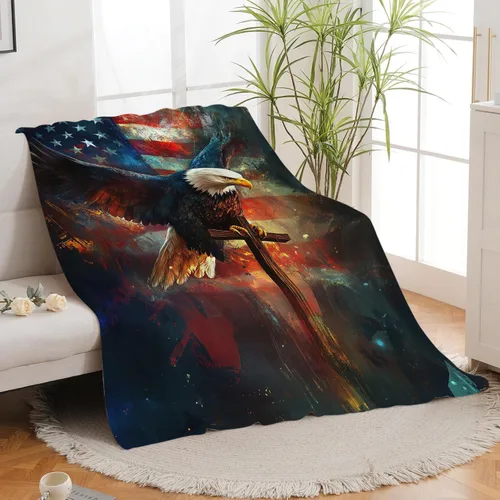 Vista 289 de Manta de águila con la bandera estadounidense y águila calva, regalos para niños, niñas, niños, adultos, mujeres y hombres, suave, acogedora, cálida