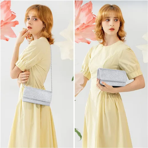 Vista 2 de OSDUE Bolsa de noche para mujer, bolsa de noche con purpurina brillante sobre con cadena desmontable para graduación, boda, fiesta, banquete y cita