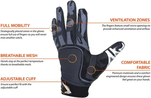Vista 3 de Pure Athlete Guantes de fútbol con receptor ancho – Guantes de agarre adhesivo de élite, equipo de goteo para WR y espalda defensiva – Adultos