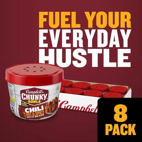 Vista 3 de Campbell's Chili grueso, picante y picante con frijoles, cuenco para microondas de 15.25 onzas (paquete de 8)