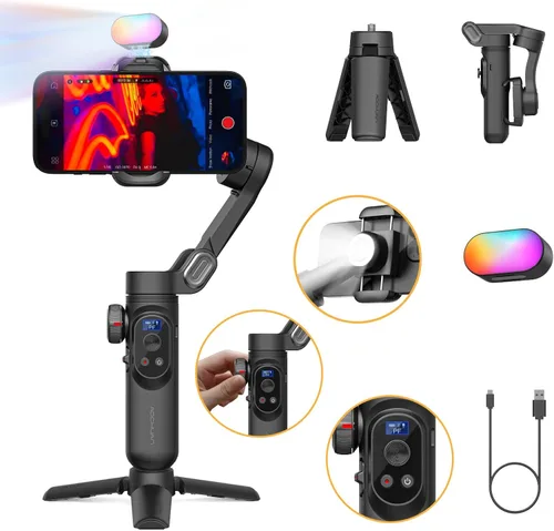 Vista 12 de AOCHUAN Estabilizador de cardán para iPhone Gimbal con carga inalámbrica Smartphone para iPhone 15 Pro Max/Android plegable de 3 ejes Estabilizador