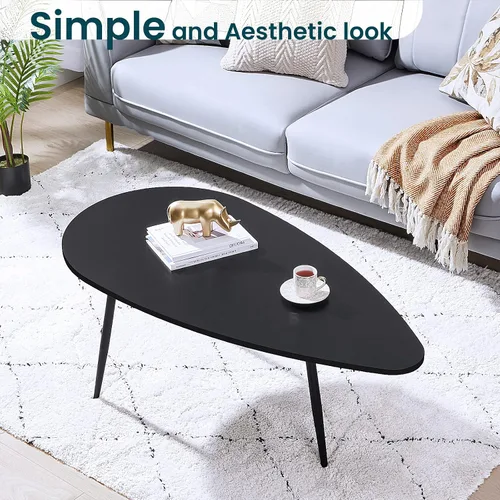 Vista 7 de SAYGOER - Mesa de centro pequeña negra moderna, mesas de café ovaladas retro, mesa de centro para espacios pequeños, mesa de café de mediados