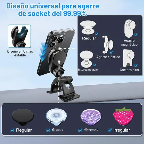 Vista 2 de Soporte de teléfono de automóvil para Pop Socket, agarre para tablero de instrumentos, base adhesiva doble para cualquier superficie, soporte