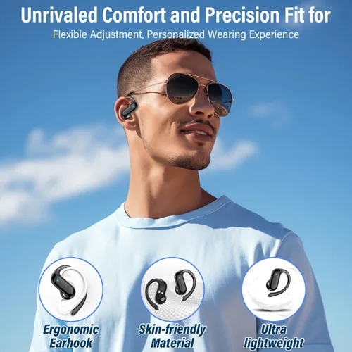 Vista 3 de Auriculares de oreja abierta, auriculares inalámbricos Bluetooth 5.4 con ganchos para los oídos, auriculares estéreo de alta fidelidad de 32 horas