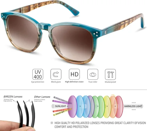 Vista 3 de Bircenpro Gafas de sol polarizadas para mujer con protección UV - Persianas grandes de moda con marco de acetato BC2110