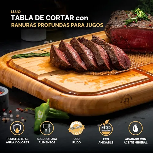 Vista 2 de Tabla de cortar carne – Tabla de tallar de bambú extragrande, bloque de carnicero de 18 x 13 pulgadas de grosor con ranura profunda para jugo