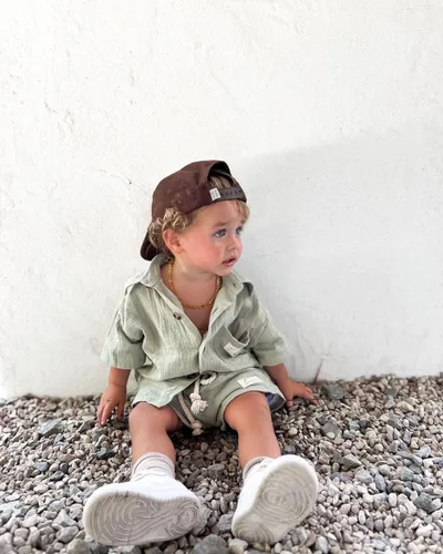 Vista 2 de FYBITBO Conjunto de camiseta de manga corta con botones de lino para bebé niño y niño pequeño
