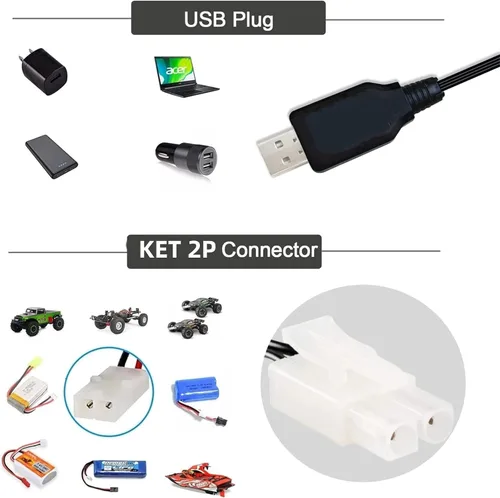 Vista 6 de Aliwisdom Cable de carga universal RC con enchufe Tamiya/KET 2P conector enchufe para batería de 7.2V Ni-MH/Ni-CD (6S), compatible con coche