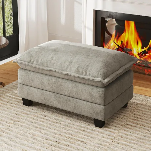 Vista 28 de Sofá de nube en forma de L de 77 pulgadas, sofá modular con otomana, cómodo sofá biplaza de felpilla con almohada para sala de estar, dormitorio