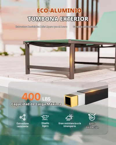 Vista 5 de Tumbona de aluminio para patio al aire libre, verde