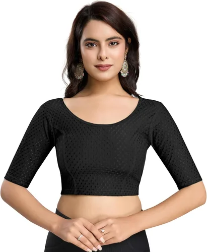 Vista 16 de TRENDMALLS Blusa de sari de algodón puro para mujer, elástica, confeccionada, con mangas hasta el codo, lista para usar