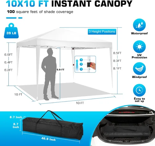 Vista 3 de COBIZI Tienda de campaña desplegable de 10 x 10 pies con 3 paredes laterales, tiendas de campaña para fiestas, bodas, patio trasero, impermeable, al