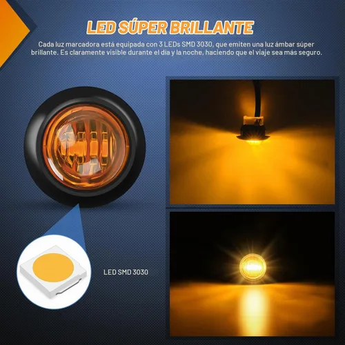 Vista 3 de Nilight Luz de marcador redonda de 3/4 pulgadas, 10 unidades, luz LED ámbar de separación, 2 conectores, indicadores laterales, luces de bala IP68