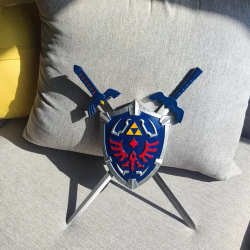 Vista 3 de Blue Shield Japanese Anime Game Cosplay Sword Hylian Shield Metal/PVC