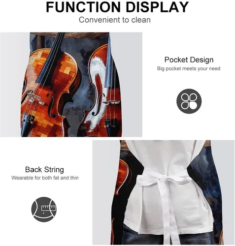 Vista 6 de MUSM Apron for Adults - 27.6 X 31.5 Inch, Heavy-Duty Polyester Aprons with Two Large Pockets, Waterproof Violin And Cello Kitchen Apron for Cooking