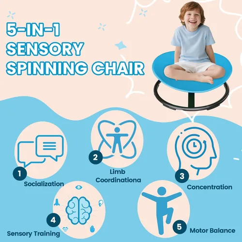 Vista 6 de Silla giratoria de tamaño grande de 21 pulgadas de largo x 19 pulgadas de ancho para niños autistas, silla giratoria sensorial para niños pequeños
