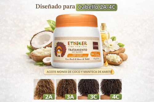 Vista 7 de Etniker - Tratamiento profundo para cabello rizado y afro 4C - Tratamiento de coco y manteca de karité para cabello seco, dañado y encrespado
