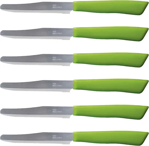 Vista 17 de Tredoni Juego de 6 cuchillos de cocina - Hoja dentada de 4.3", punta Celeste