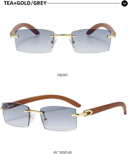 Vista 3 de Heptagram - Lentes de sol rectangulares sin montura para mujeres y hombres, gángster de los años 90, sin marco, retro, vintage, de moda