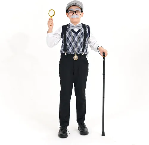 Vista 6 de MGparty Disfraz de anciano para niños, para el día 100 de escuela, accesorios de disfraz de abuelo