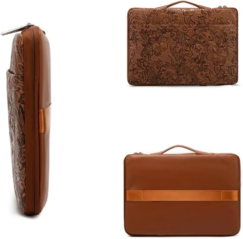 Vista 6 de Kinmac Funda protectora de piel sintética en relieve de 360° para laptop con solapa (flor de café, 15 a 15.6 pulgadas)