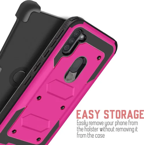 Vista 3 de Funda resistente para Samsung Galaxy A11 con clip giratorio para cinturón, función atril de doble capa con protector de pantalla integrado, carcasa