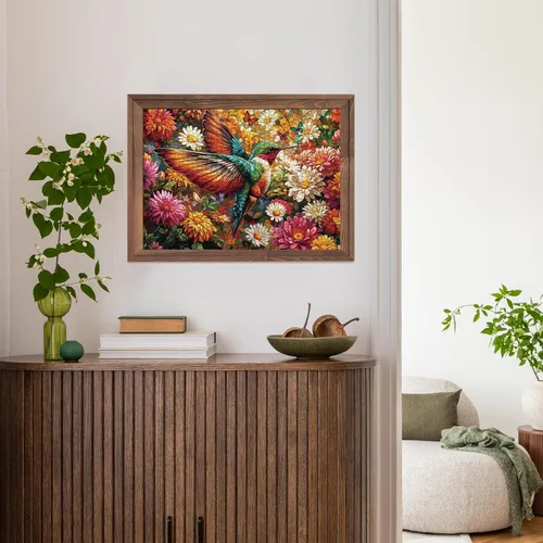 Vista 5 de Rompecabezas de flores coloridas de colibrí, 1000 piezas para adultos, pájaro, girasol, mariposa, naturaleza, rompecabezas de plantas, primavera