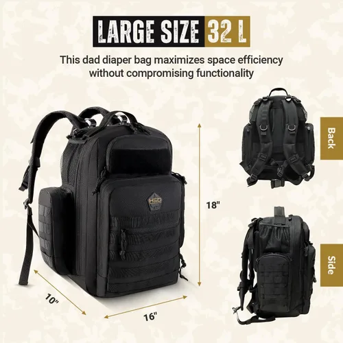 Vista 2 de HighSpeedDaddy - Mochila para pañales de bebé, grado militar, impermeable, bolsa de viaje compacta para bebé con alfombrilla para cambiar pañales