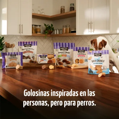 Vista 7 de Three Dog Bakery Lick'n Crunch Sandwich Cookies Premium, golosinas para perros sin sabores artificiales, algarrobo/mantequilla de maní