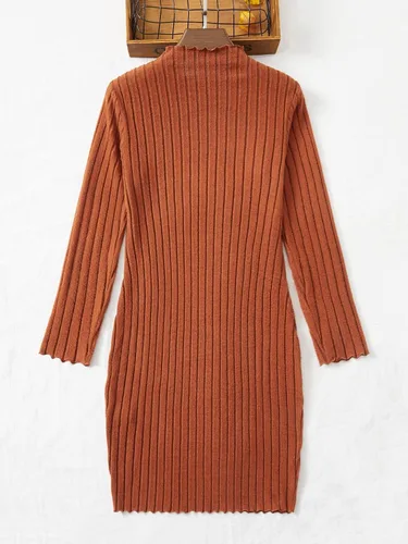 Vista 2 de SHENHE Vestido corto ajustado de manga larga con cuello redondo y manga larga para mujer